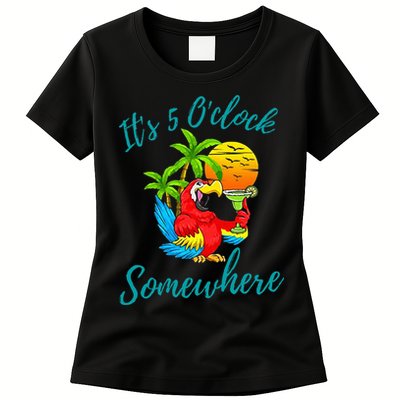 It Is 5 O'clock Somewhere Drinking Parrot Womens T-Shirt