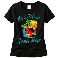 It Is 5 O'clock Somewhere Drinking Parrot Womens T-Shirt