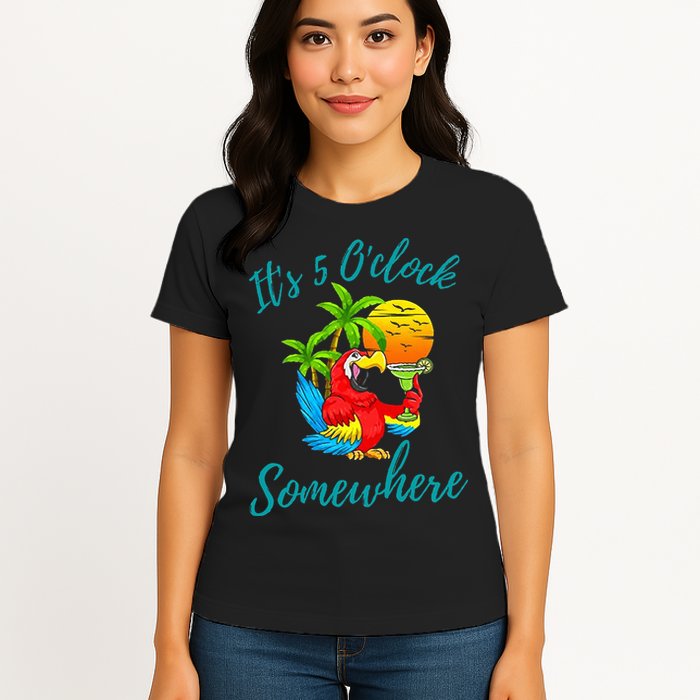 It Is 5 O'clock Somewhere Drinking Parrot Womens T-Shirt