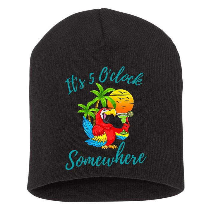 It Is 5 O'clock Somewhere Drinking Parrot Short Acrylic Beanie
