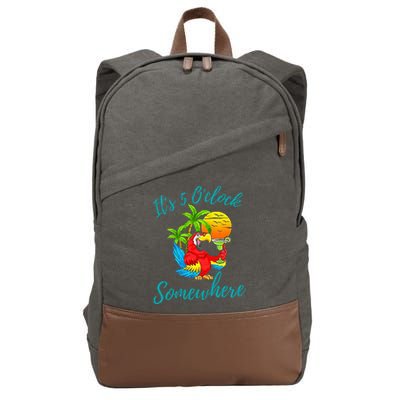 It Is 5 O'clock Somewhere Drinking Parrot Cotton Canvas Backpack