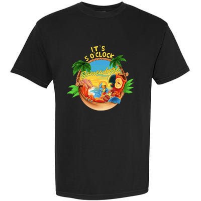 It Is 5 Oclock Somewhere Parrot Drinking Summer Vacation Garment-Dyed Heavyweight T-Shirt