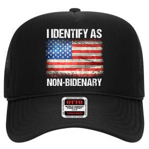 I Identify As NonBidenary Shirt Funny Anti Biden High Crown Mesh Back Trucker Hat