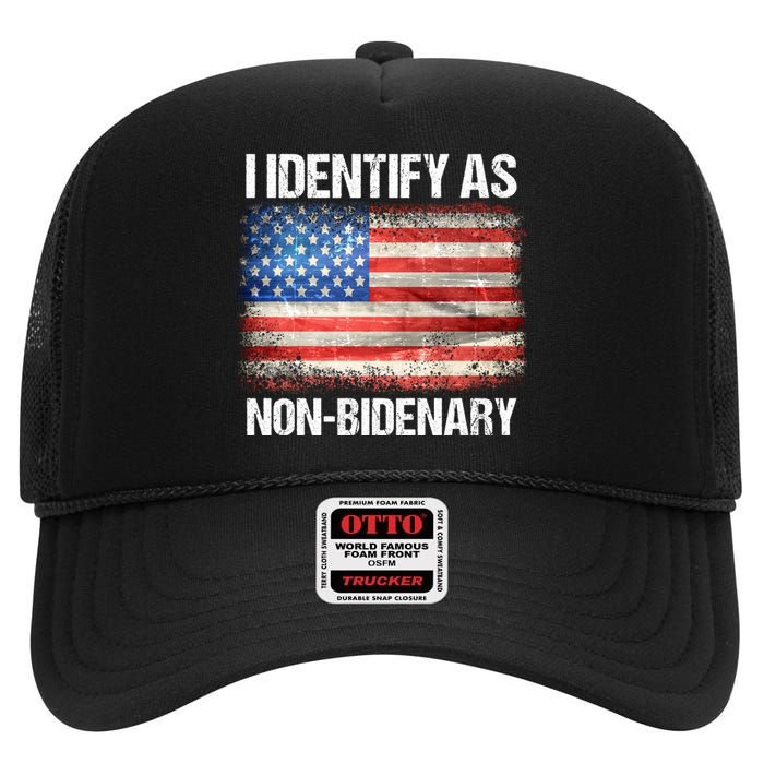 I Identify As NonBidenary Shirt Funny Anti Biden High Crown Mesh Back Trucker Hat