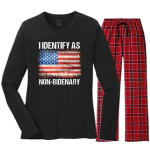 I Identify As NonBidenary Shirt Funny Anti Biden Women's Long Sleeve Flannel Pajama Set 