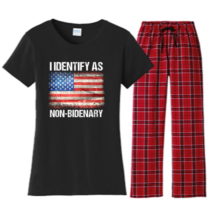 I Identify As NonBidenary Shirt Funny Anti Biden Women's Flannel Pajama Set