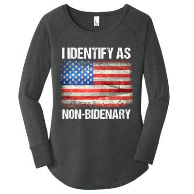 I Identify As NonBidenary Shirt Funny Anti Biden Women's Perfect Tri Tunic Long Sleeve Shirt
