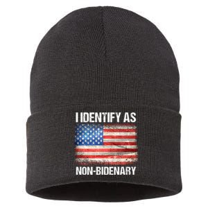 I Identify As NonBidenary Shirt Funny Anti Biden Sustainable Knit Beanie