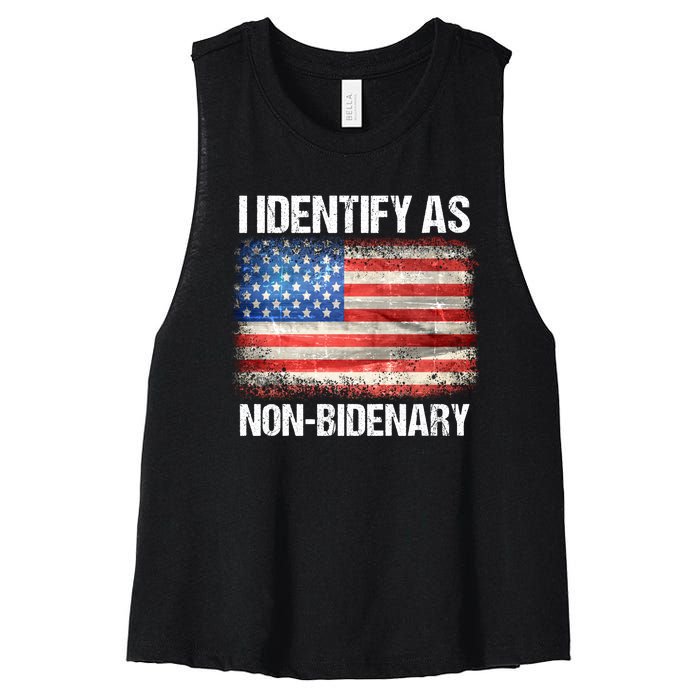 I Identify As NonBidenary Shirt Funny Anti Biden Women's Racerback Cropped Tank