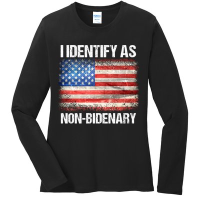 I Identify As NonBidenary Shirt Funny Anti Biden Ladies Long Sleeve Shirt