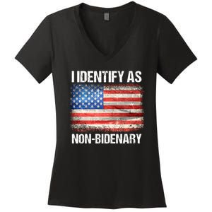 I Identify As NonBidenary Shirt Funny Anti Biden Women's V-Neck T-Shirt