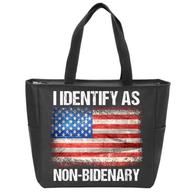 I Identify As NonBidenary Shirt Funny Anti Biden Zip Tote Bag