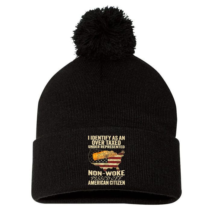 I Identify As An Over Taxed Under (On Back) Pom Pom 12in Knit Beanie