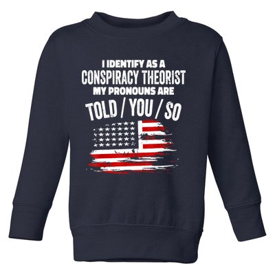 I Identify As A Conspiracy Theorist Pronouns Are Told You So Toddler Sweatshirt
