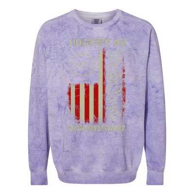 I Identify As Non Bidenary Anti Biden American Us Flag Colorblast Crewneck Sweatshirt