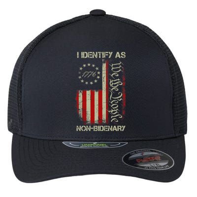 I Identify As Non Bidenary Anti Biden American Us Flag Flexfit Unipanel Trucker Cap