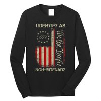 I Identify As Non Bidenary Anti Biden American Us Flag Long Sleeve Shirt