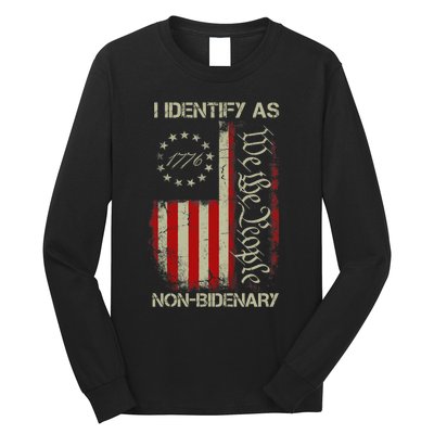 I Identify As Non Bidenary Anti Biden American Us Flag Long Sleeve Shirt