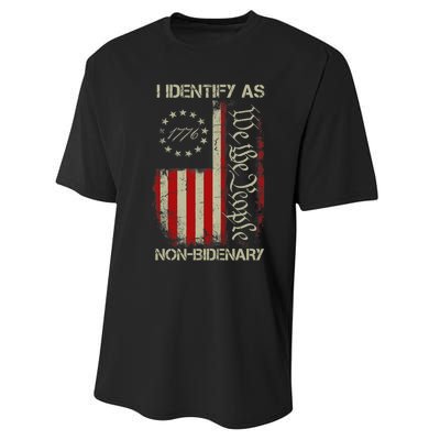 I Identify As Non Bidenary Anti Biden American Us Flag Performance Sprint T-Shirt