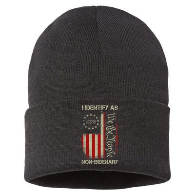 I Identify As Non Bidenary Anti Biden American Us Flag Sustainable Knit Beanie