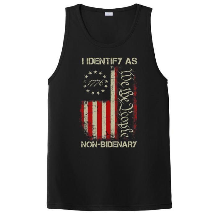 I Identify As Non Bidenary Anti Biden American Us Flag PosiCharge Competitor Tank