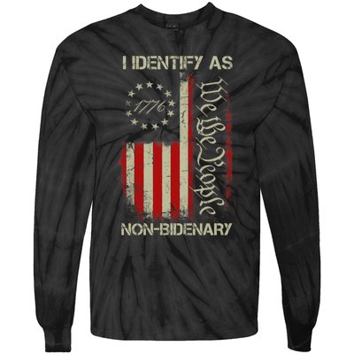 I Identify As Non Bidenary Anti Biden American Us Flag Tie-Dye Long Sleeve Shirt