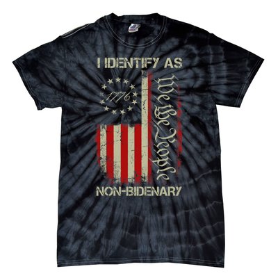 I Identify As Non Bidenary Anti Biden American Us Flag Tie-Dye T-Shirt