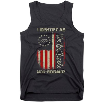 I Identify As Non Bidenary Anti Biden American Us Flag Tank Top