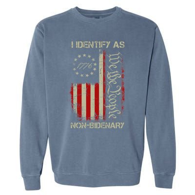 I Identify As Non Bidenary Anti Biden American Us Flag Garment-Dyed Sweatshirt