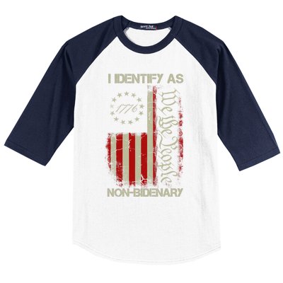 I Identify As Non Bidenary Anti Biden American Us Flag Baseball Sleeve Shirt