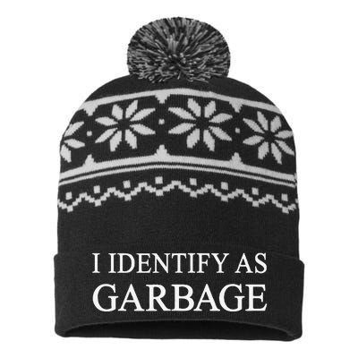 I Identify As Garbage Trump 2024 Funny Political USA-Made Snowflake Beanie