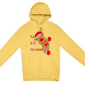 Is It Around The Corner Yet Christmas Funny Reindeer Lover Premium Pullover Hoodie