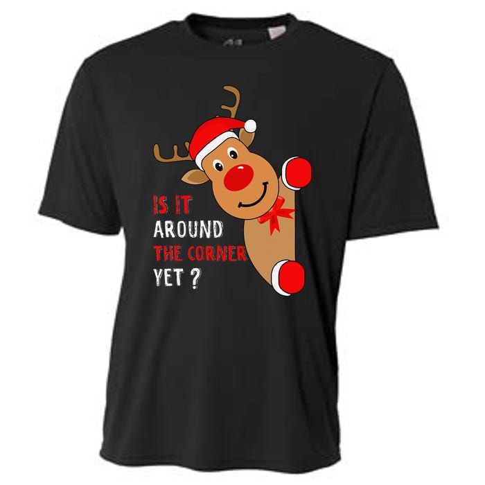 Is It Around The Corner Yet Christmas Funny Reindeer Lover Cooling Performance Crew T-Shirt