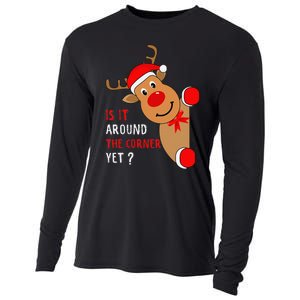 Is It Around The Corner Yet Christmas Funny Reindeer Lover Cooling Performance Long Sleeve Crew