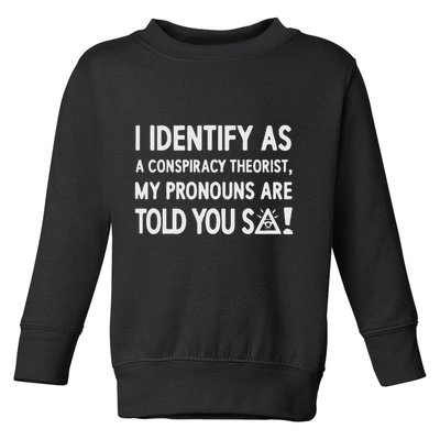 I Identify As A Conspiracy Theorist My Pronouns Are Told You So Toddler Sweatshirt