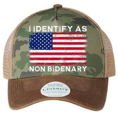 I Identify As Non Bidenary Patriot American Flag 4th Of July Legacy Tie Dye Trucker Hat
