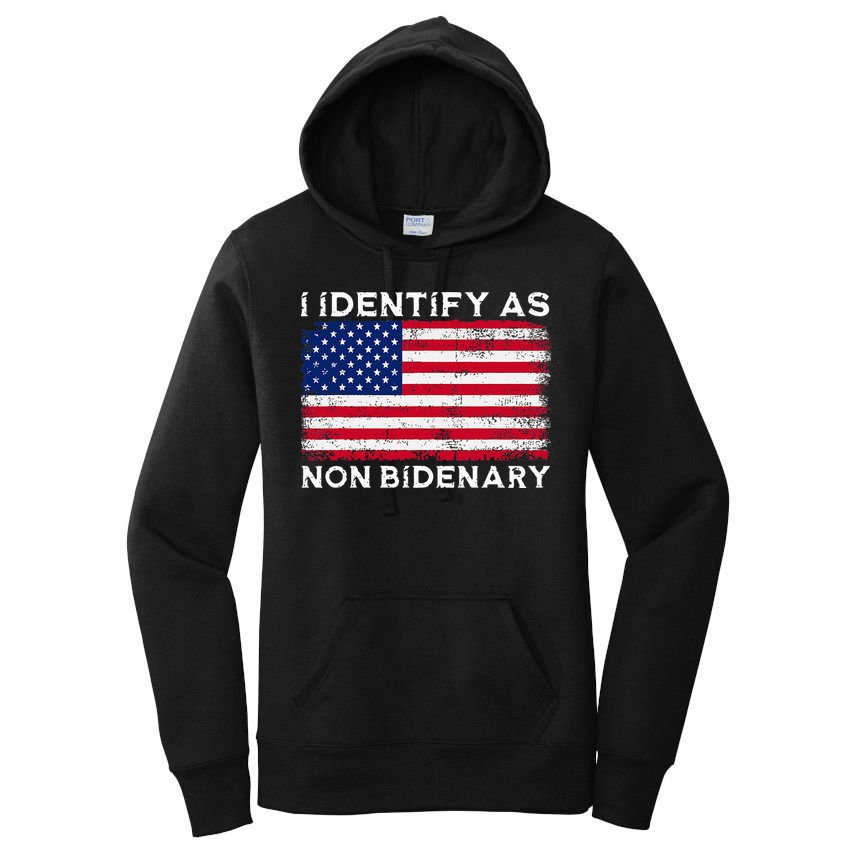 I Identify As Non Bidenary Patriot American Flag 4th Of July Women's Pullover Hoodie