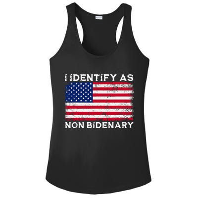I Identify As Non Bidenary Patriot American Flag 4th Of July Ladies PosiCharge Competitor Racerback Tank