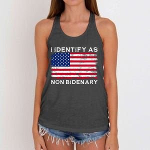 I Identify As Non Bidenary Patriot American Flag 4th Of July Women's Knotted Racerback Tank