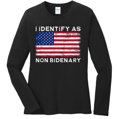 I Identify As Non Bidenary Patriot American Flag 4th Of July Ladies Long Sleeve Shirt