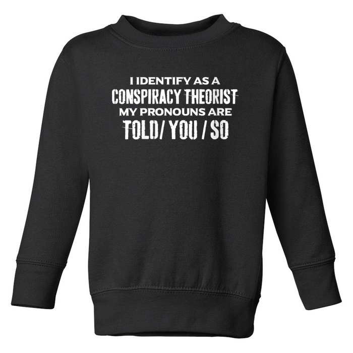 I Identify As A Conspiracy Theorist Pronouns Are Told You So Toddler Sweatshirt