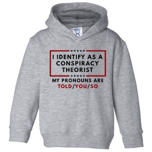 I Identify As A Conspiracy Theorist My Pronouns Are Told Toddler Hoodie