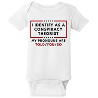 I Identify As A Conspiracy Theorist My Pronouns Are Told Baby Bodysuit