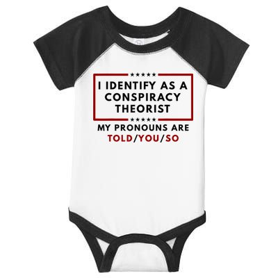 I Identify As A Conspiracy Theorist My Pronouns Are Told Infant Baby Jersey Bodysuit