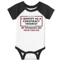 I Identify As A Conspiracy Theorist My Pronouns Are Told Infant Baby Jersey Bodysuit