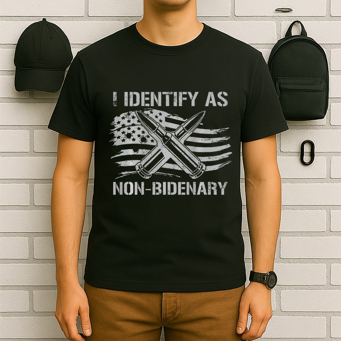 I Identify As N.O.N.B.I.D.E.N.A.R.Y American Flag T-Shirt