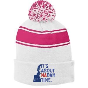 Its Is About Madam Time Election 2024 Harris Funny Stripe Pom Pom Beanie