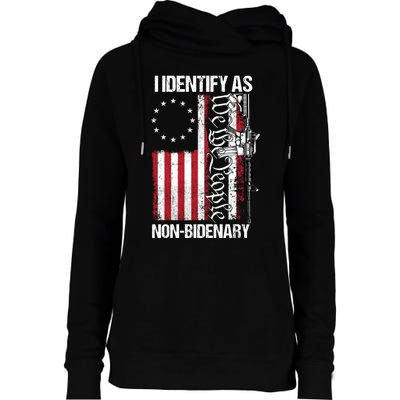 I Identify As Non Bidenary Anti Biden Vintage Old US Flag Womens Funnel Neck Pullover Hood