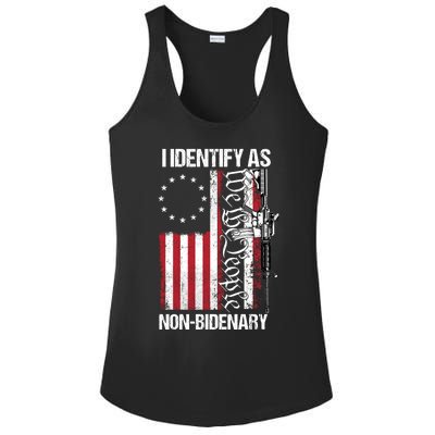 I Identify As Non Bidenary Anti Biden Vintage Old US Flag Ladies PosiCharge Competitor Racerback Tank