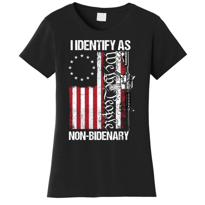 I Identify As Non Bidenary Anti Biden Vintage Old US Flag Women's T-Shirt